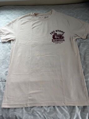 Denim & Flower Cream Short Sleeve Tee with Burgundy Graphic
